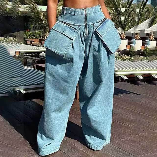 Big Pockets High Waist Wide Leg Cargo Jeans