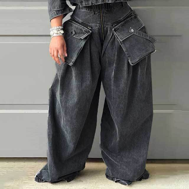 Big Pockets High Waist Wide Leg Cargo Jeans