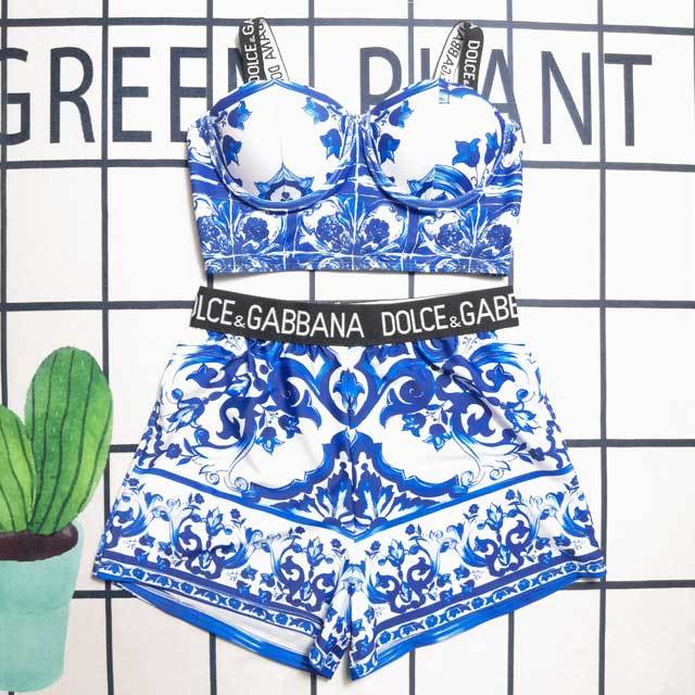 Printed Bra Top Short Set