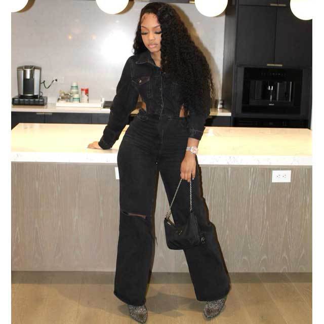 Denim Hollow Out Cargo Jumpsuit