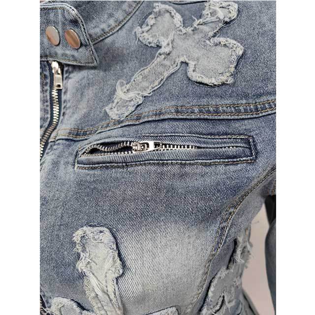 Embroidery Denim Jacket Top Skirt Set