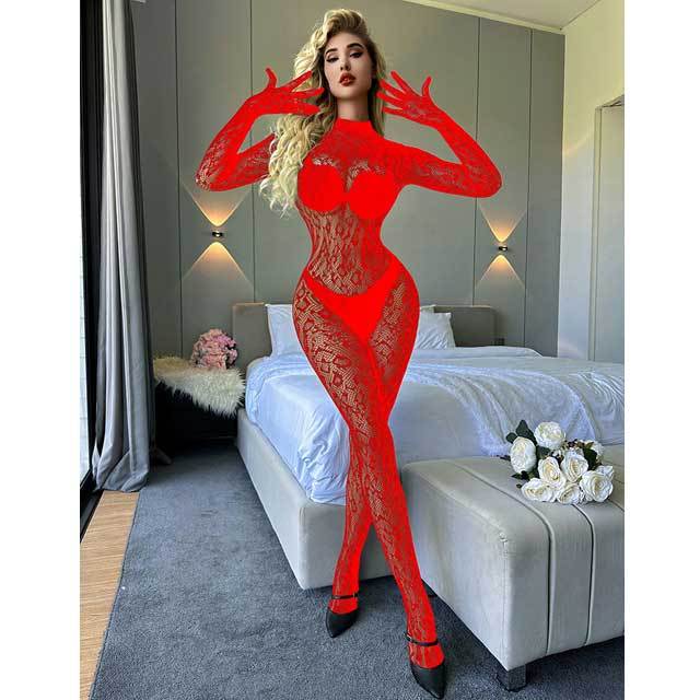 Mesh Leopard Backless Gloves Lingerie Jumpsuit