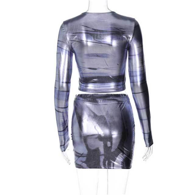 Metallic Long Sleeve Top Bodycon Skirt Set