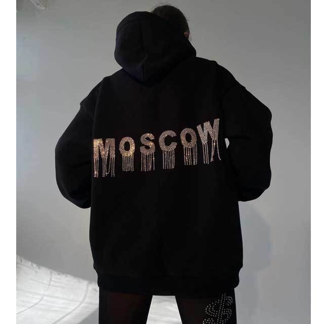 Oversize Rhinestones Hooded Sweatshirt