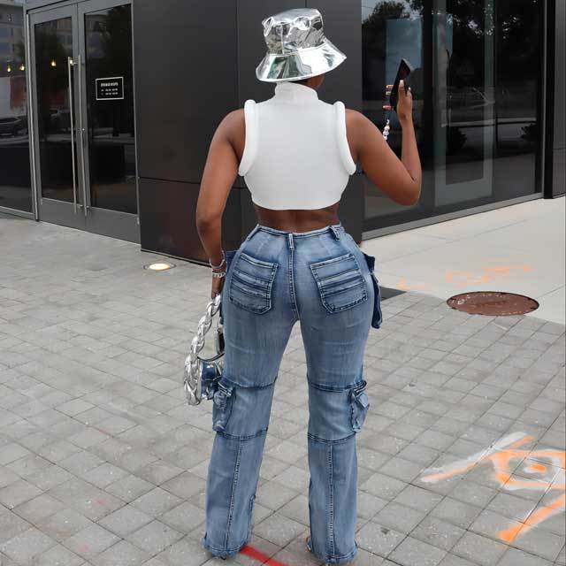 Zipper Pocket Cargo Jeans