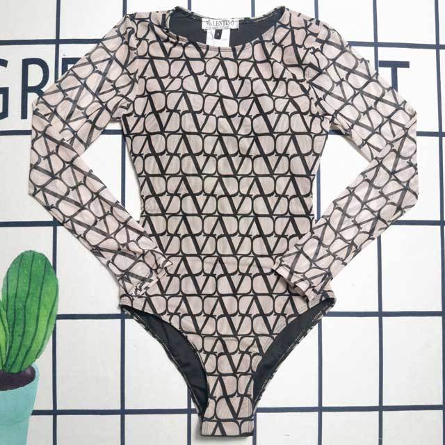 Mesh Printed Long Sleeve One Piece