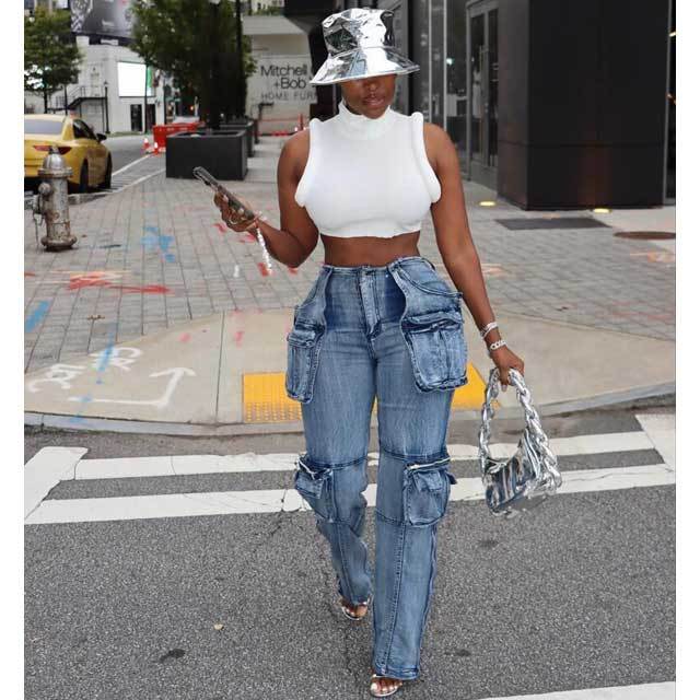 Zipper Pocket Cargo Jeans