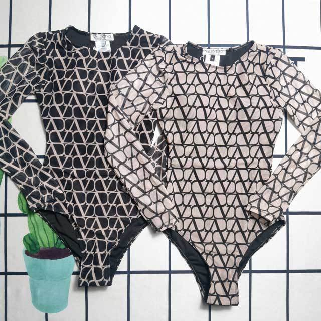 Mesh Printed Long Sleeve One Piece