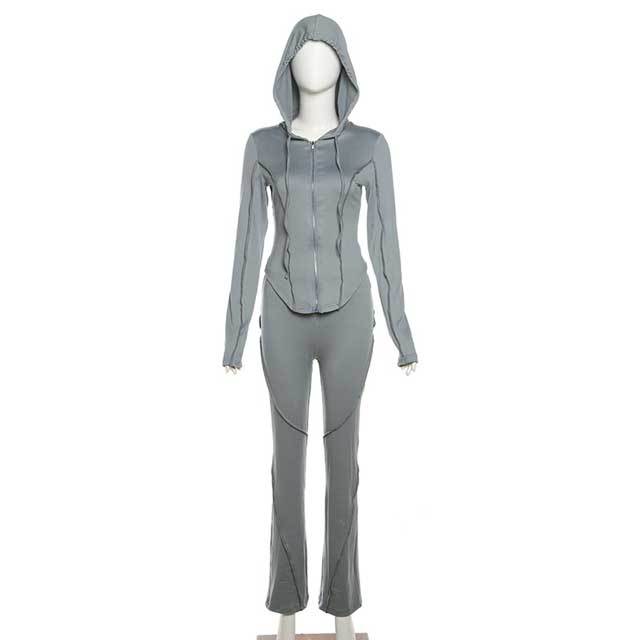 Basic Zipper Hooded Top Casual Jogging Suit