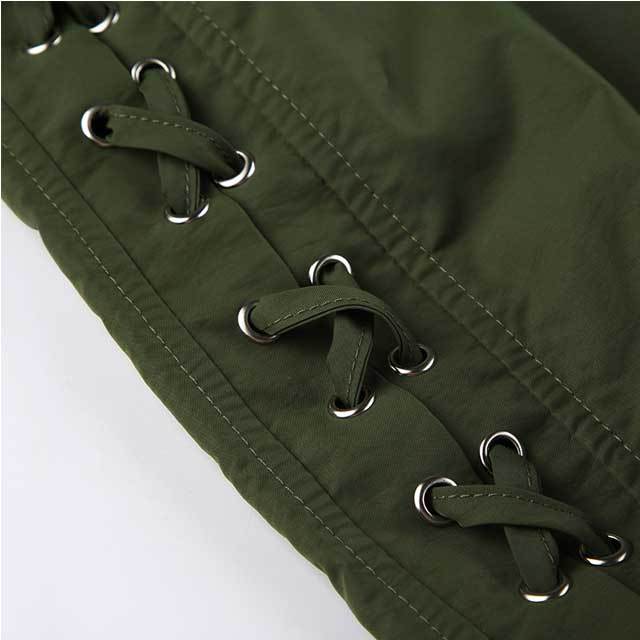 Lace-Up Zipper Jacket Cargo Skirt Set