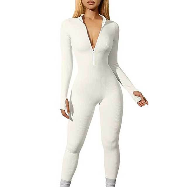 Casual Style Zipper Up Skinny Jumpsuit