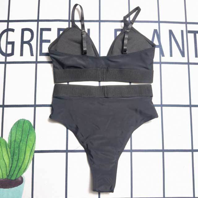 Letter Print High Waist Bathing Suit