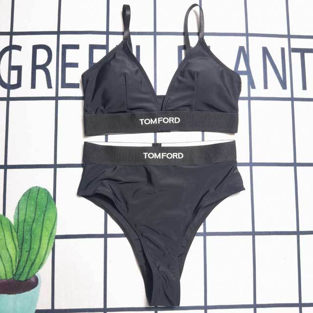 Letter Print High Waist Bathing Suit