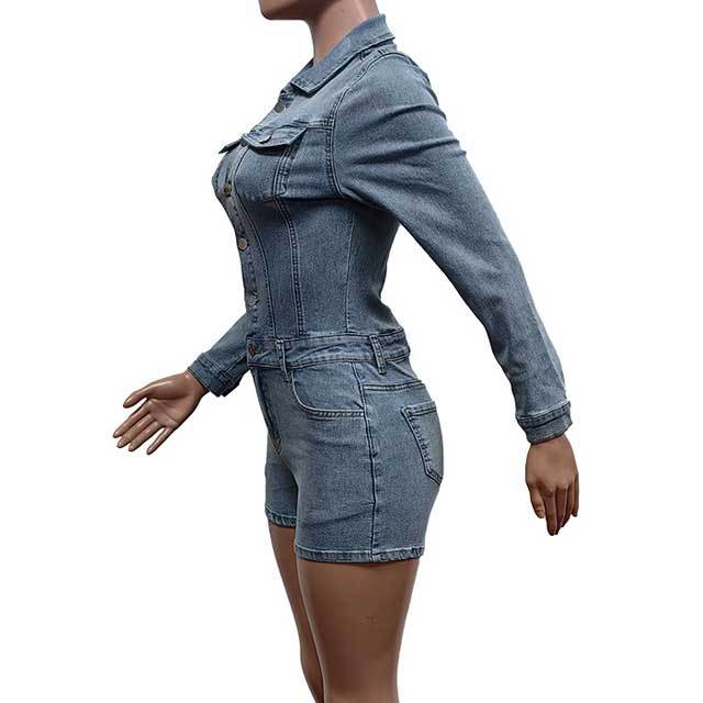 Denim Button Cargo Romper