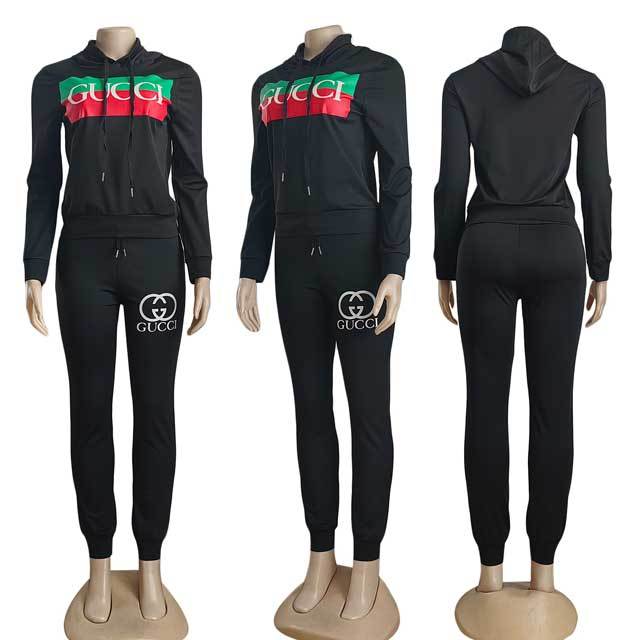 Letter Print Hooded Top Jogging Pants Set