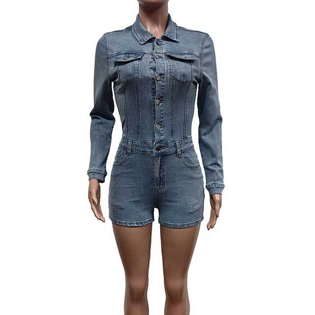 Denim Button Cargo Romper