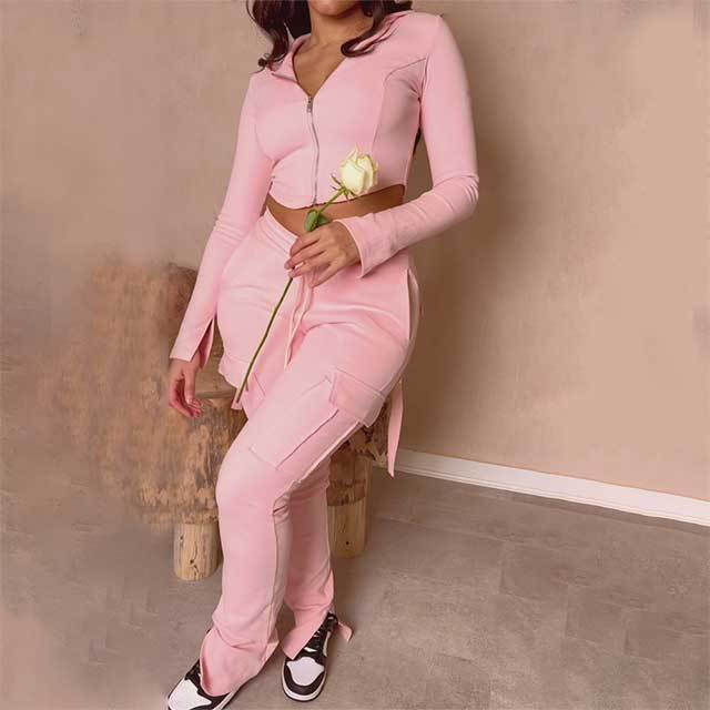 Casual Hooded Split Out Pants Set