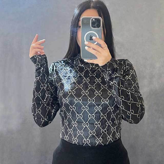 Velvet Printed Long Sleeve Bodysuit