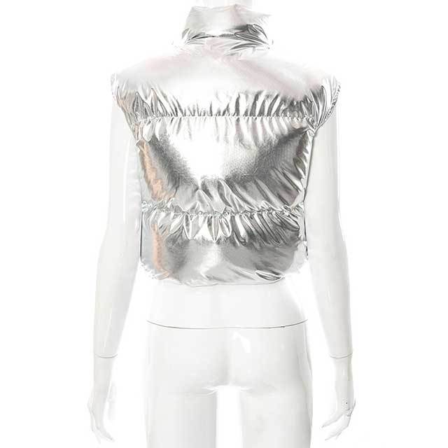 Glossy Stand-collar High-waisted Puffer Jacket