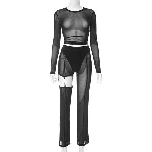 Mesh Hollow Out Pants Set