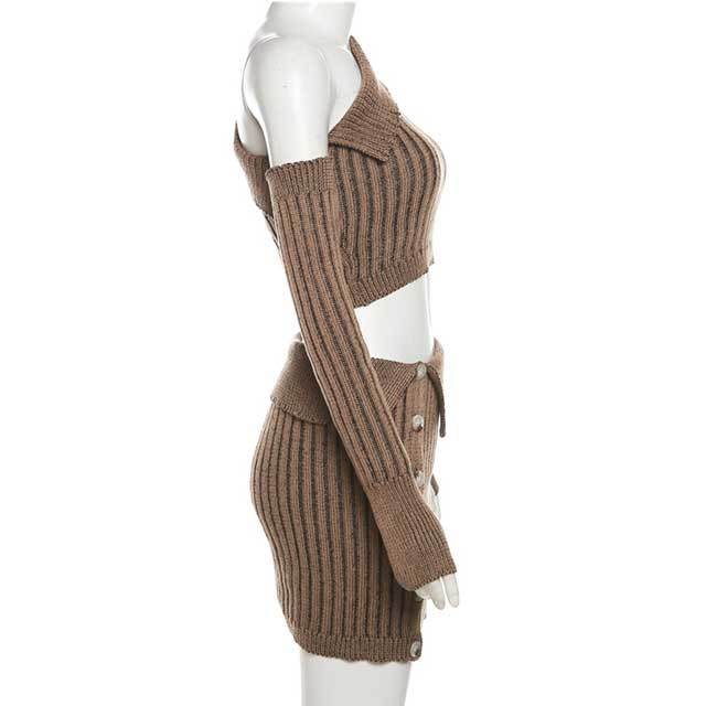 Knit Single Shoulder Top Skirt Set