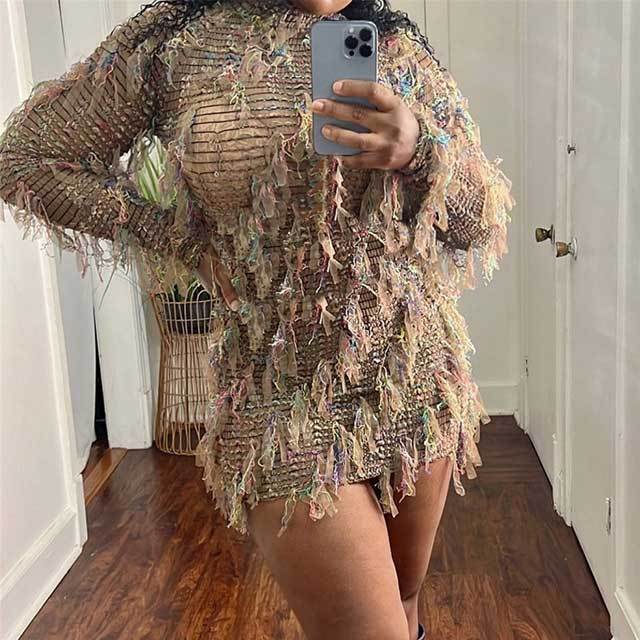 See Through Tassel Bodycon Dress