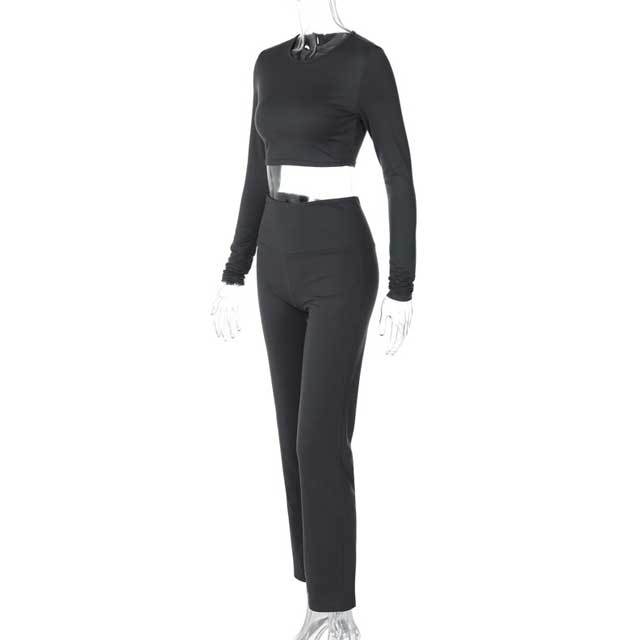 Basic Long Sleeve Casual Pants Set