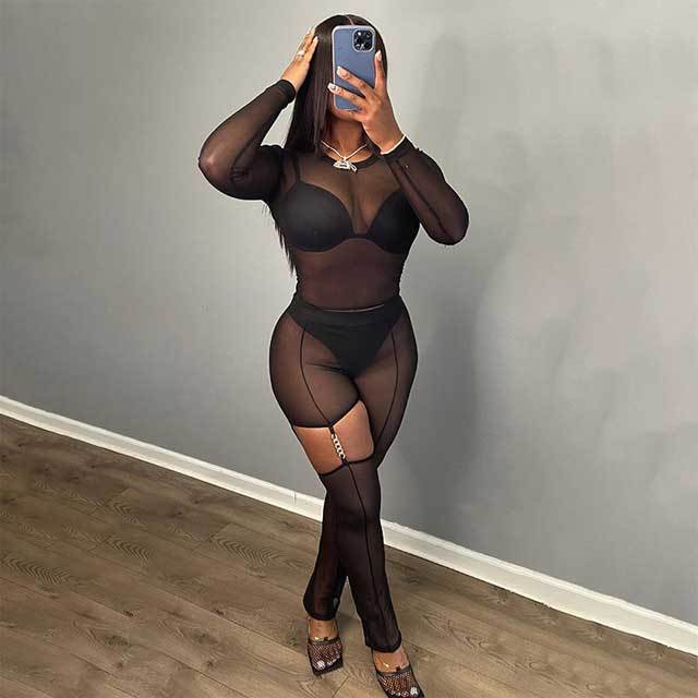 Mesh Hollow Out Pants Set