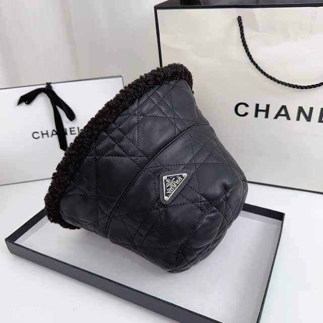 Fashion Logo Furry Leather Bucket Hat
