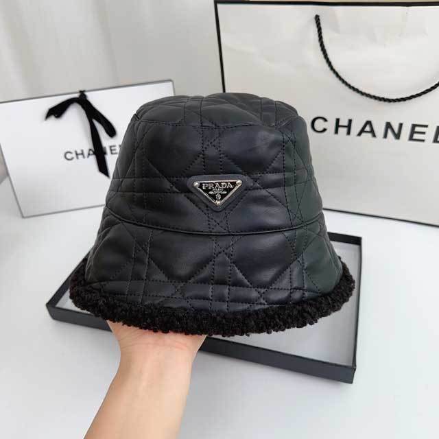 Fashion Logo Furry Leather Bucket Hat