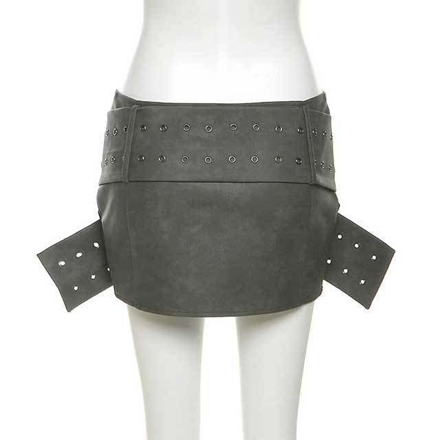 Zipper Up Belted Mini Skirt