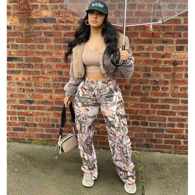 Printed High Waist Cargo Pant