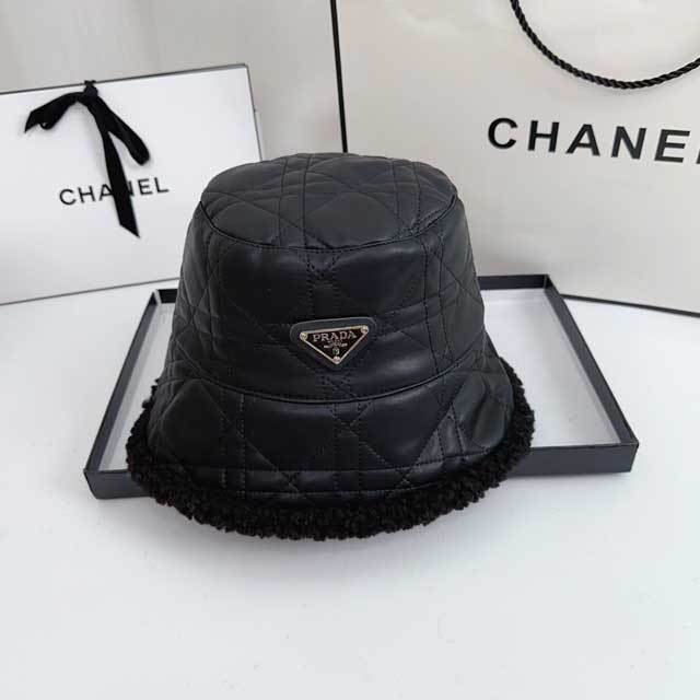 Fashion Logo Furry Leather Bucket Hat