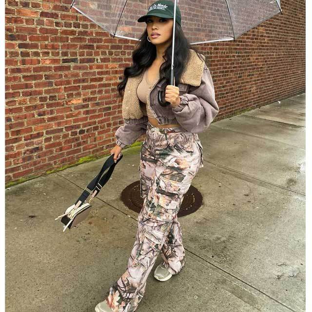 Printed High Waist Cargo Pant