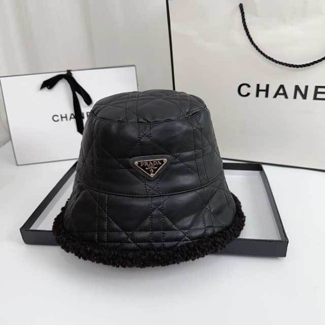 Fashion Logo Furry Leather Bucket Hat