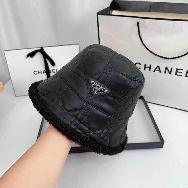 Fashion Logo Furry Leather Bucket Hat