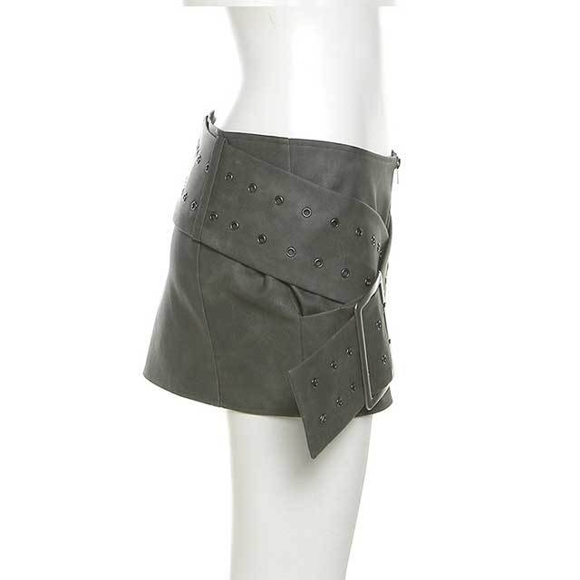 Zipper Up Belted Mini Skirt