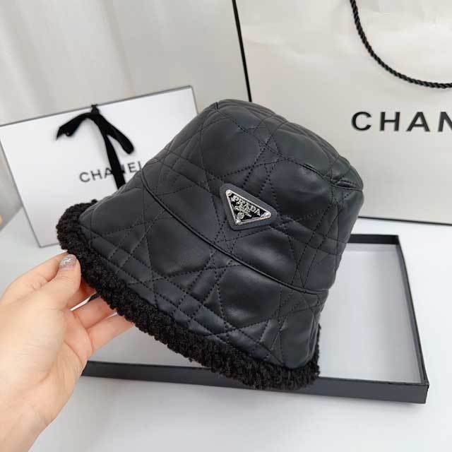 Fashion Logo Furry Leather Bucket Hat