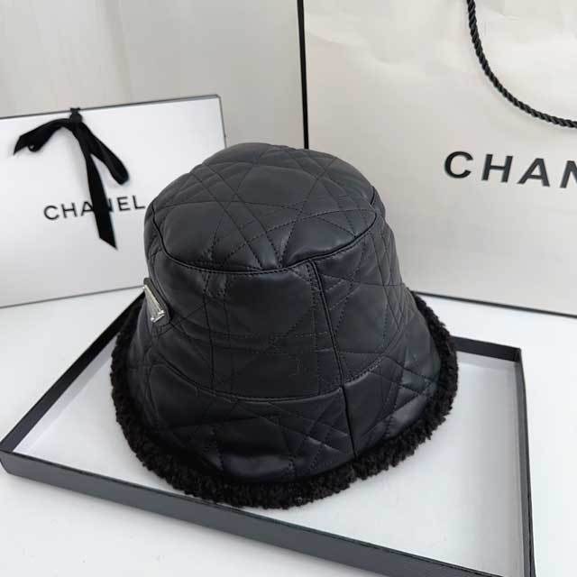 Fashion Logo Furry Leather Bucket Hat