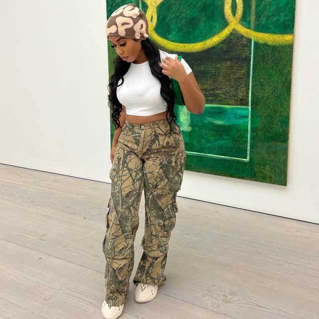 Camo Print High Waist Cargo Pant