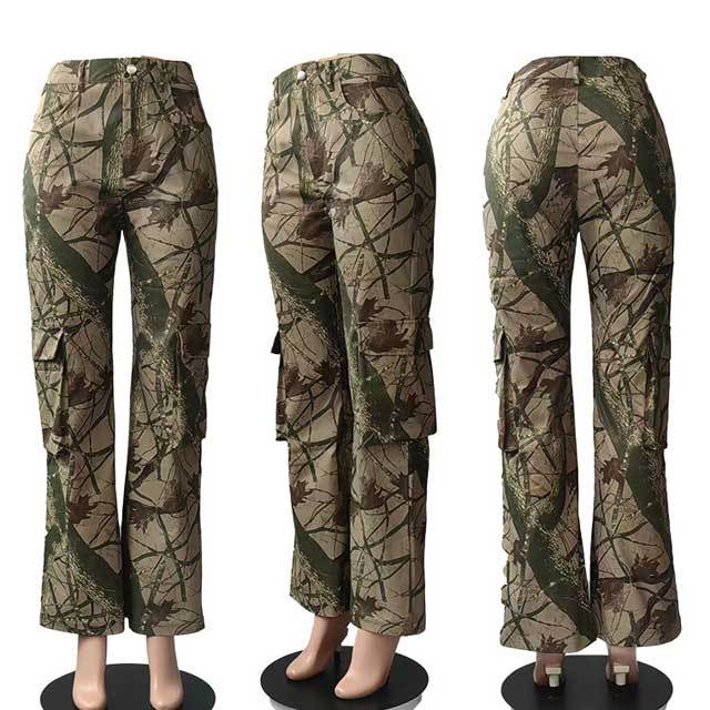 Camo Print High Waist Cargo Pant