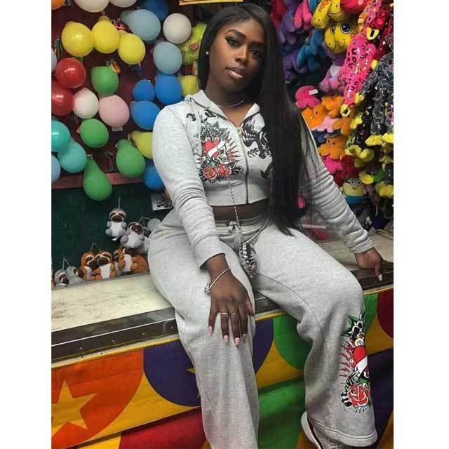 Printed Jacket Top Casual Jogging Pants Suit