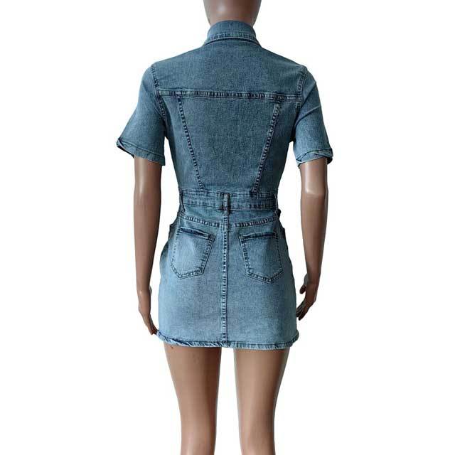 Denim Short Sleeve Cargo Dress