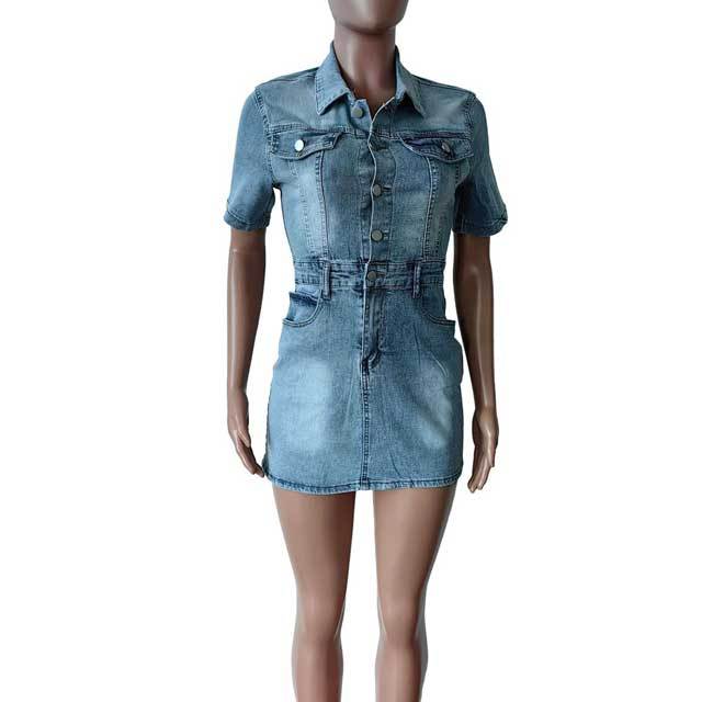 Denim Short Sleeve Cargo Dress