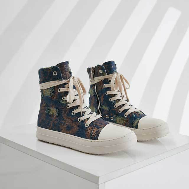 Lace-Up Ripped Canvas Sneaker