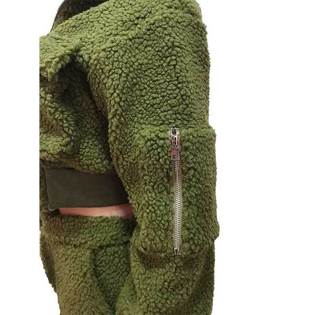 Furry Pockets Design Two Pieces Pant Suit