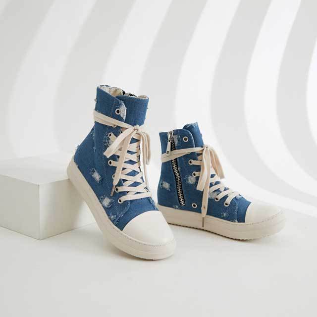 Lace-Up Ripped Canvas Sneaker