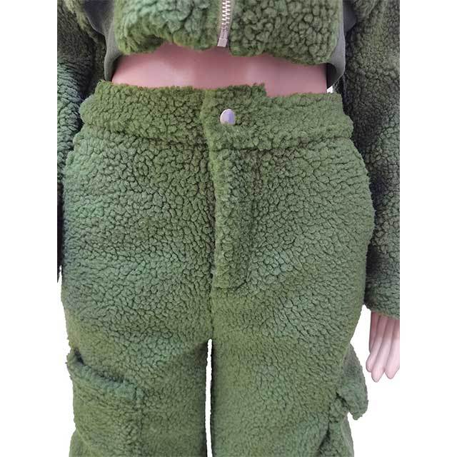 Furry Pockets Design Two Pieces Pant Suit