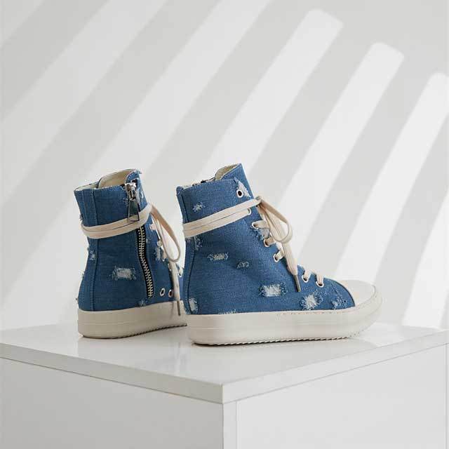 Lace-Up Ripped Canvas Sneaker