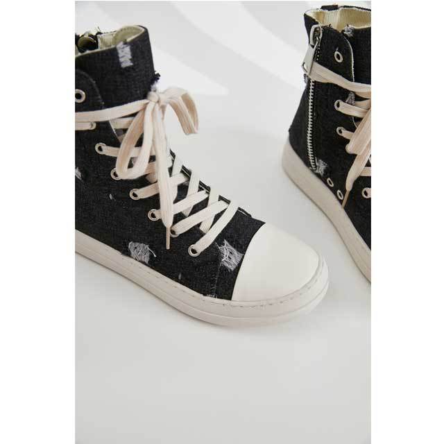 Lace-Up Ripped Canvas Sneaker